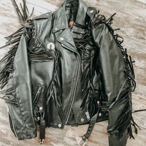 Genuine Leather Ladies Motorcycle Fringe Jacket